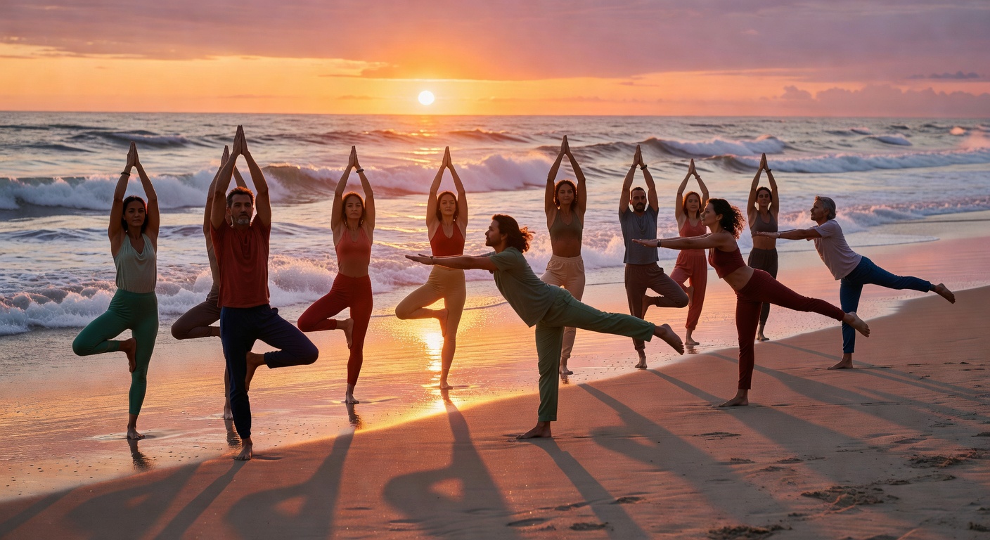 Beach yoga at sunset