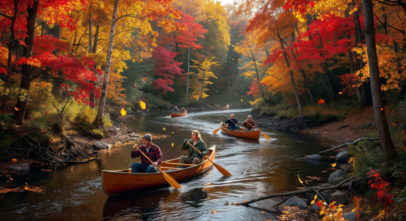 Canoeing autumn river