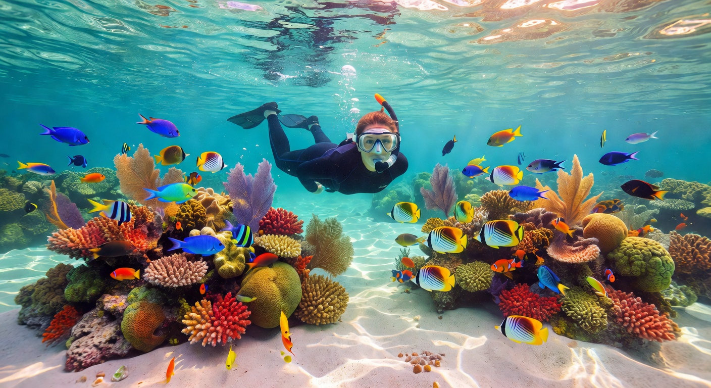 Snorkeling among colorful fish and coral
