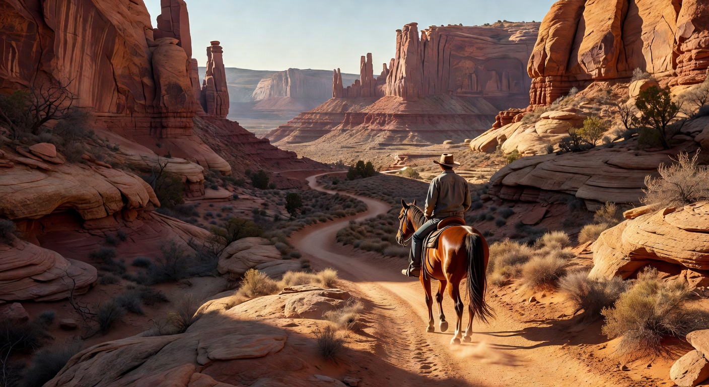Horseback riding through canyon