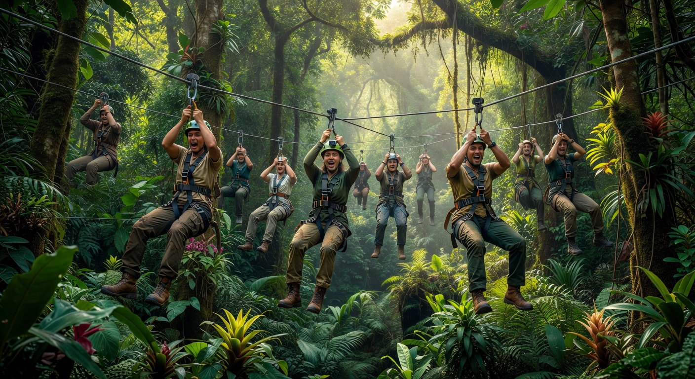 Zip line through jungle canopy